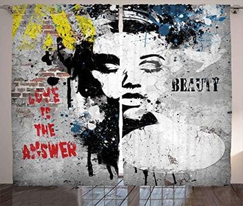 Ambesonne Graffiti Decor Curtains, Modern Grunge Wall with a Girl and Quotes Casual Youth Urban Fashion Print, Living Room Bedroom Window Drapes 2 Panel Set, 108W X 96L Inches, Grey Yellow