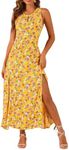 Allegra K Women's Summer Dress Sleeveless Flowers Keyhole A-Line Summer Boho Maxi Dresses, Yellow, L