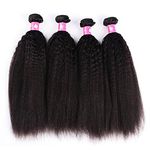 Forawme Women's Virgin Brazillian Kinky Straight Human Hair Weaves 4pieces/lot Mix 20 22 24 26 Inch #1B Black Soft Hair Weft