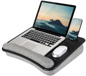 LAPGEAR Portable Laptop Lap Desk with Pillow Cushion, Anti-Slip Strip, Tablet or Phone Storage Slot, Pen and Pencil Pocket, and Wrist Rest - Black - Fits up to 15.6 Inch Laptops - Style No. 91348