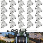 CHNXU LED Outdoor Deck Lights Kits, Φ30mm Warm White 20 Pack Silver, Low Voltage 12 Volt DC IP67 Waterproof, Electric Wired Recessed Outside Stair Step Riser Landscape Lighting for Exterior Yard