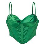 Bslingerie® Womens Satin Ruffled Party Wear Outfit Crop Top Bustier Shapewear (S, Green)