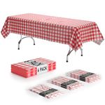 Picnic Table Cover - 6 Pack Premium Rectangle Plastic Tablecloth - Red & White Checkered BBQ Plastic Table Cover - Gingham Checkerboard Disposable Plastic Tablecloth 54" x 108" Rectangle -Exquisite