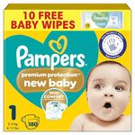 Pampers Premium Protection New Baby Size 1, 180 Nappies, 2kg-5kg, Monthly Pack, The Only Newborn Nappy Approved by British Skin Foundation