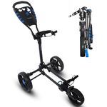 SereneLife 3 Wheel Golf Push Cart - Lightweight Folding Golf Walking Push Cart Roller Golf Bag Holder w/Upper/Lower Bracket w/Elastic Strap, Scorecard Storage Compartment