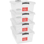 ATHLON TOOLS 4 x 12.5 L storage boxes with lid, food-safe – sealing clips – 100% new material plastic box transparent – clothes boxes stackable