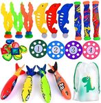 LATERN 28Pcs Diving Pool Toys, Swimming Pool Toys with 4Pcs Torpedoes, 4Pcs Dive Discs, 3Pcs Diving Sticks, 3Pcs Seaweed, 3Pcs Dolphins, 10Pcs Dive Diamonds - for Summer Swimming Underwater Training