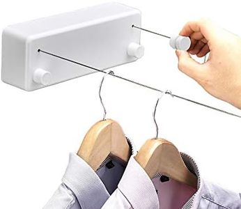 Bakala Retractable Clothesline, Portable Clothes Line Retracting Outdoors, Wall Mounted Double Line with Adjustable Stainless Steel Rope, 13.8 Ft Drying Laundry Line for Balcony, Laundry, Hote l-White