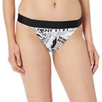 DKNY Women's Mid Rise Full Coverage Bikini Bottom Bathing Suit, White/Black, Large