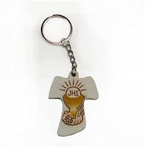 DLM 34017 (Kit 12 Pezzi) Portachiavi Ciondolo Croce Crocifisso con Calice Comunione in Resina Segnaposto Pensierino bomboniera