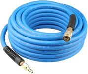 YOTOO Air Hose 3/8 in x 50 ft, Heavy Duty Hybrid Air Compressor Hose, Flexible, Lightweight, Kink Resistant with 1/4" Industrial Quick Coupler Fittings, Bend Restrictors, Blue