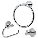 Toilet Roll Holder Set, 3 Pieces Wall Mounted Bathroom Accessory include Chrome Toilet Paper Holder + Stainless Steel Towel Ring + Coat Hooks, Modern Bathroom Hardware Mirror Polished, Silver