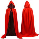 VEYLIN Halloween Vampire Cloak Cape Reversible Black and Red Cape with Hood Halloween Party Fancy Dress Outfit for Adults - 140 cm