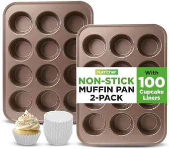 NutriChef Muffin Pans for Baking, Nonstick 2-Piece Cupcake Tin w/ 12-Cups, Carbon Steel Stackable Cup Cake Tray, Dishwasher Safe - Gold