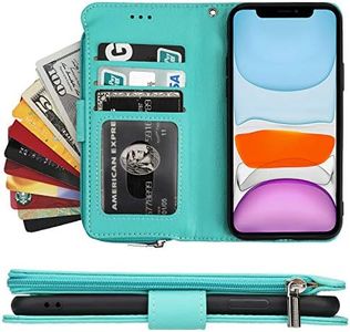 Cavor for iPhone 11 Case,PU Leather Zip Pocket Wallet Flip Cover Case Magnetic Closure Book Design with Kickstand Feature & Card Slots Compartment for iPhone 11(6.1")-Light Green