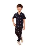 3BROS Unisex Pure Cotton Short Sleeve Kids Night Dress for Boys & Girls Nightwear/Sleepsuit/Loungewear Night Suit/Top and Pyjama Combo Set (Dark Blue) (11-12 Years) | JB20HS6031_224_80