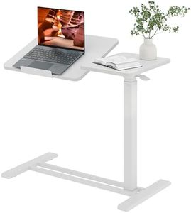 FitStand Adjustable Overbed Bedside Table with Wheels, Pneumatic Tilting Desktop Mobile Standing Desk, Rolling Laptop Desk for Bed, Sofa, or Hospital Use, (31.6" W x 15.7" D, White)