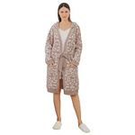 bearberry Hooded Robe Cozy In The Wild Robe Lightweight Soft Plush Bathrobe with Pockets for Women, Stone/Cream, One Size