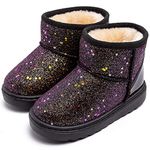 Boys Girls Winter Warm Snow Boots Sequin Fur Lined Waterproof Boot Glitter Princess Outdoor Shoes(Toddler/Little Kid)