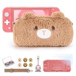 Carrying Case for Switch Lite, innoAura 13 in 1 Switch Accessories with Cute Switch Lite Case, Switch Lite Protective Cover, Switch Lite Screen Protector, Game Case & Switch Thumb Caps (Brown Bear)