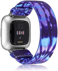 TOYOUTHS Elastic Band Compatible with Fitbit Versa/Versa 2 Scrunchie Bands Fabric Nylon Sport Stretchy Strap Fashion Versa Lite Special Edition Wristband Women Men (Tie Dye Blue Purple, Small)