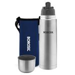 Borosil Hydra Thermo 1000 ml Stainless Steel Water Bottle | Double Wall Vacuum Insulated Flask | 24 Hours Hot and Cold | Bottle for Office, Gym, School, Blue