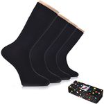 HUGH UGOLI Men's Bamboo Dress Socks for Business & Trouser, Thin & Seamless Crew Socks, 4 Pairs with Gift Box, Shoe Size 8-12, Black, Shoe Size: 8-12