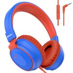 Mokata Headphone Kids Volume Limited 85/96dB Wired Over-Ear/On-Earr Foldable Headset with Inline Cable Aux 3.5mm Cord Mic for Boy Girl Child School PC Notebook Tablet Blue