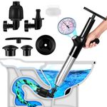 LINGSFIRE Toilet Plunger, 9 in 1 Drain Clog Remover Tools High Pressure Air Drain Blaster with Real-Time Barometer Powerful Drain Hair Remover for Bathroom, Kitchen, Floor Drain, Sewer, Toilet Clogged