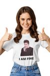 Broke Memers I am fine Half Sleeve Friends Meme Print Unisex Regular Fit T-Shirt for Men and Women (Medium, White)