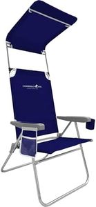 CARIBBEAN JOE Folding Beach Chair, 1 Position High Back Outdoor Camping Chair with Canopy, Lightweight and Portable, Navy
