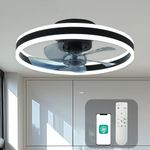 CHANFOK Ceiling Fan with Remote Control Flush Mount Modern Indoor 19.7" LED Dimmable Low Profile Ceiling Fans,Smart 3 Light Color Change and 6 speeds