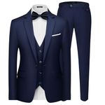 MAGE MALE Men's 3 Pieces Suit Elegant Solid One Button Slim Fit Single Breasted Party Blazer Vest Pants Set Navy Blue