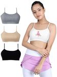 DChica Uniform Bras for Girls, Beginners Cotton Non-Padded Full Coverage Seamless Non-Wired Gym Workout Bra with Adjustable Thin Strap, Slip-on Printed Training Bra for Teenagers (4 pcs)