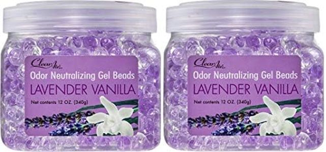 Clear Air Odor Eliminator Gel Beads - 12 oz, Pack of 2 - Air Freshener Made with Essential Oils - Eliminates Odors in Bathrooms, Cars, Boats, RVs & Pet Areas - Lavender Vanilla Scent