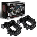 AUTMATCH D Ring Shackles 3/4" Mega Shackle (2 Pack) 68,000Ibs Break Strength with 7/8" Screw Pin and Shackle Isolator & Washers Kit for Tow Strap Winch Off Road Vehicle Recovery Frosted Black