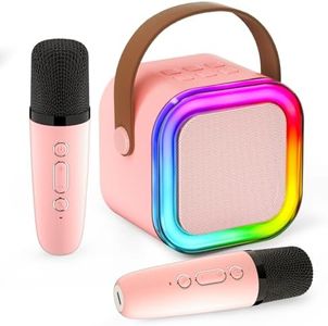 IROO Mini Karaoke Machine for Kids Adults,Portable Bluetooth Speaker with 2 Wireless Microphones, MP3 Music Player Gifts Toys for Girls 3-12 Year Old Birthday Family Home Party(Pinkcolor)