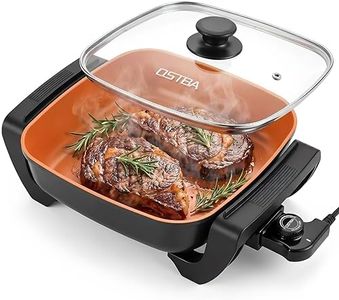 OSTBA Electric Skillet and Frying Pan with Glass Lid, 12"x12" Copper Nonstick Electric Pan for Cooking, 1500W Power, Cool Touch Handles, Adjustable Temperature, PTFE & PFOA Free
