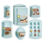 Wilton Texturra Performance Non-Stick Bakeware Baking Pans Set - Versatile Baking Set with Unique Texture to Encourage Airflow for Even Heating, Blue, 7-Piece