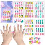 SIUSIO 120 Pcs 5 Pack Children Acrylic Fake Nails Press on Pre-glue Full Cover Glitter Gradient Color Rainbow Short False Nail Art Kits for Kids Little Girls (Colorful Rainbow Series)