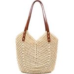 Straw Beach Bag for Women Large Straw Tote Bag with Zipper Summer Woven Bag Travel Straw Shoulder Bags for Vocation, Beige, Large