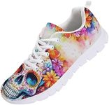 Kuiaobaty Sugar Skull Running Shoes for Women Lightweight Walking Shoes, Candy Skull Floral Fashion Trainers Breathable Mesh Sneakers