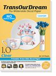TransOurDream Tru-Waterslide Decal Paper Laser Printer Clear 10 Sheets A4 Spray-Free Varnish Water Transfer Paper Printable Vinyl Transparent Ceramic Mugs Tumblers Glasses Decals(TOD-020-10)