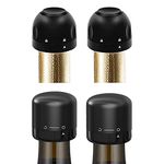 HENIJ® Champagne and Wine Bottle Stopper Silicone Sealed, Twist Top Sealer for Wine Bottles, Small Champagne, Wine Toppers for Easy Storage, 4 Piece Mix, Black