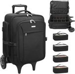 Relavel Rolling Makeup Case with 2 Big Wheels, Extra Large Cosmetic Bag Make Up Travel Organizer, Professional Makeup Artist Traveling Backpack with 4 Small Bags & Adjustable Dividers, Black