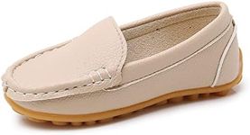 SOFMUO Boys Girls Leather Loafers Slip-On Oxford Flats Boat Dress Schooling Daily Walking Shoes(Toddler/Little Kids) Khaki,30