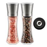 Vevok Chef Stainless Steel Salt and Pepper Grinder Set, Easy Adjustable Coarseness Ceramic Core, Refillable Manual Spice Mill with Glass Bottle Container, Pepper Salt Shaker