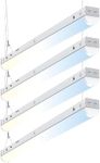 4ft LED Linear Strip Light Fixture with 8W Emergency Battery Backup 90 Minutes, Adjustable 4Wattages 20W-50W, Brightness 6500LM Linkable LED Shop Light with 5 Colors 3K-6.5K - ETL Ceiling Light 4PACK