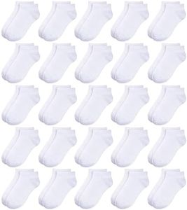BOOPH 25Pack Kids Low Cut Ankle Socks Boys Girls Half Cushion Athletic Sock 12-16 Years White