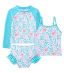 Kinberr Kids Bathing Suit Girls 3 Piece Swiming Suit Sets Long Sleeve Bathing Suits Flamingo Print Swimwear Size 7 8